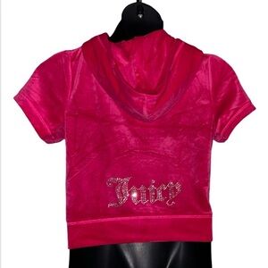 JUICY COUTURE OG BLING RHINESTONE VELOUR VIXEN PINK SHORT-SLEEVE HOODIE NWT